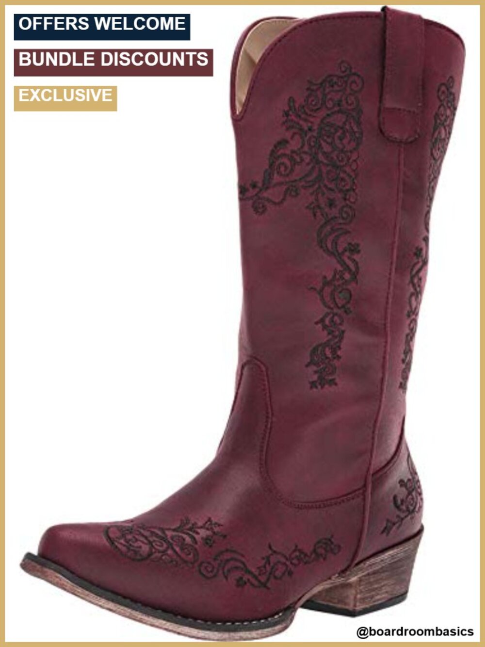 Faux Leather Western Pull-On Boots Embroidered Cowboy Style